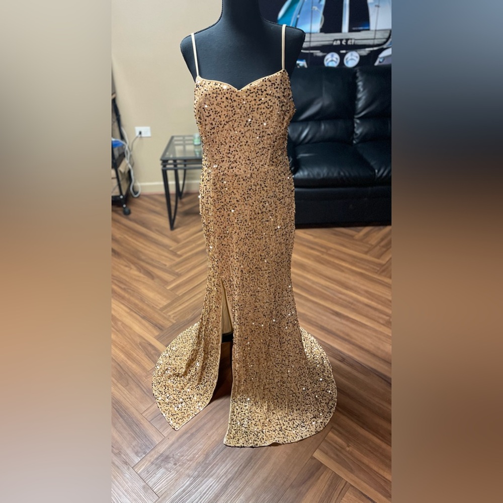 NWT Gold Sequined Corset Gown